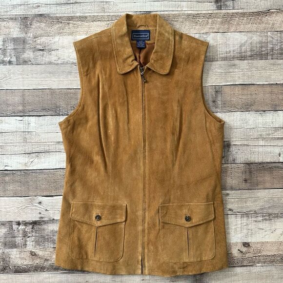 Charter Club Jackets & Blazers - Vintage Charter Club Suede Genuine Leather Zip Up Vest Western Cowboy | Size M